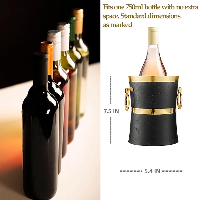 Gold Wine Chiller Bucket for Bottle 750ml White Wine Cooler, Insulated Champagne Beer Ice Chiller Keep Wine & Beverage Cold