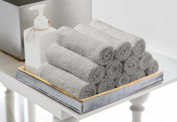 Avalon Towels Salon Towel - Silver Hand Towels Bulk Pack of 24 - 100% Cotton Absorbent Spa, Facial & Gym Towel for Working Out - 16x27 Inches (Not Bleach Proof)