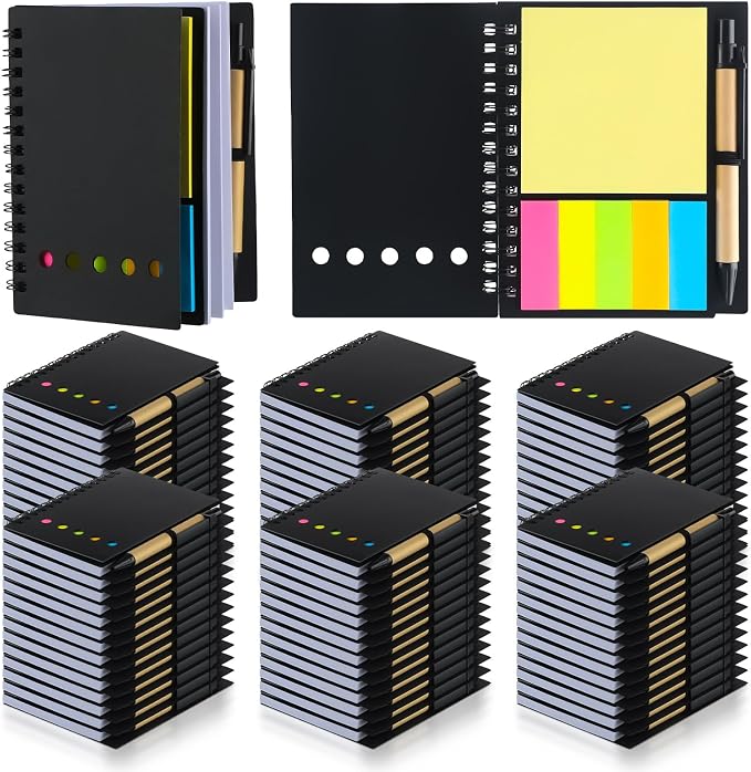 Qilery 80 Pack Lined Spiral Notebook Small Notepad and Pen Set Steno Pads Lined Notepad Black Pocket Notebook for Business Office School Supplies