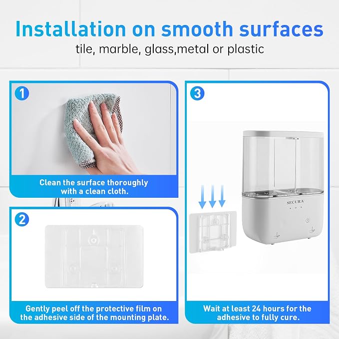Secura Brands Touchless Wall Mounted Dual Automatic Soap Dispenser – 2 x 17 fl oz. Chambers Rechargeable Liquid Soap Dispenser Prefect for Bathroom & Kitchen (White)