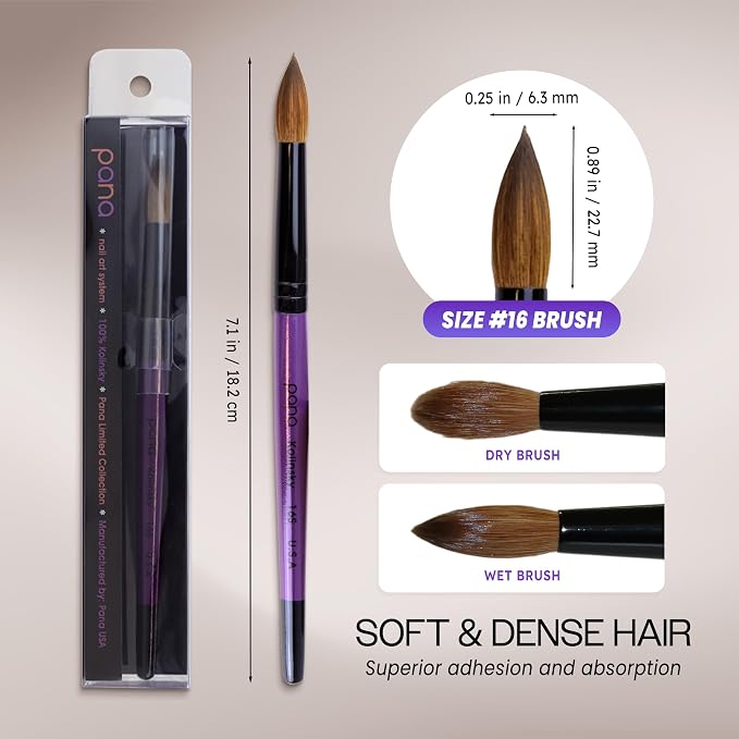 Profession Purple Wood Kolinsky Acrylic Nail Brush (Size: 6, 8, 10, 12, 14, 16, 18, 20, & 22) PANA Brand High End Quality 100% Pure Kolinsky Hair (Size 16)