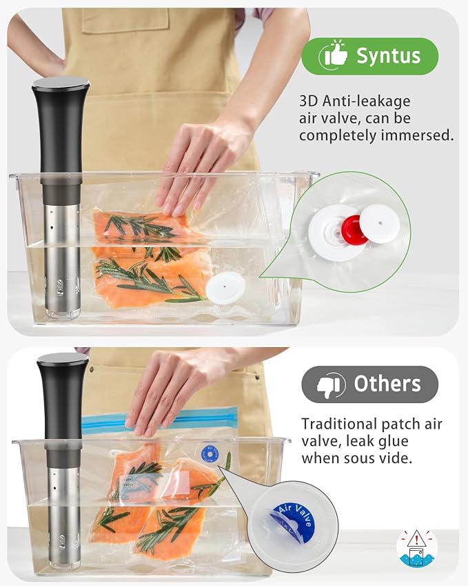 Syntus 60 Pcs Reusable Vacuum Sealer Bags for Food, S+M+L | 8x10+10x13.8+11.8x13.8, Upgraded Air Valve, Microwave Freezer Sous Vide, Food Storage, Leak-Proof, for Compact Vacuum Sealer