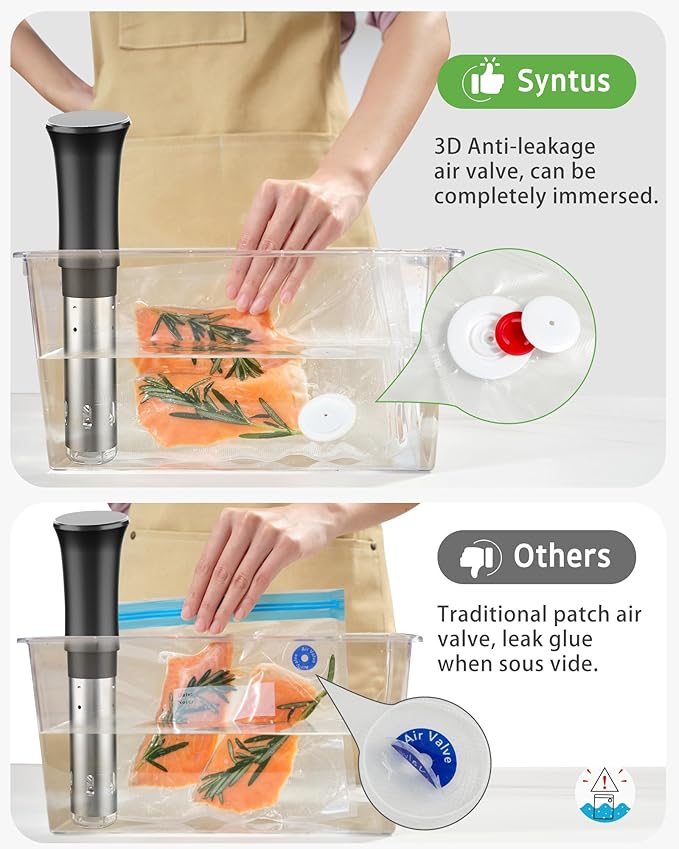 Syntus 30 Pcs Reusable Vacuum Sealer Bags for Food, 8"x10"+10"x13.8" (S+M) | Upgraded Air Valve, Microwave Sous Vide Freezer Meal Prep, Leak-Proof, Food Storage Zipper Bags, for Compact Vacuum Sealer