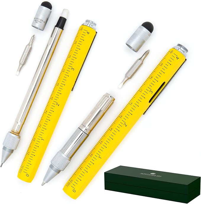 Monteverde One Touch Tool Set Ballpoint Pen with Stylus Yellow + Tool Pencil – Original Multifunction Pen Set from the Exclusive Collection – Ideal Gift for Engineers (MV35459)