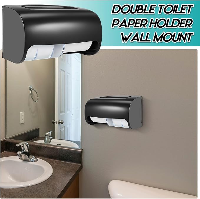 Maxcheck 2 Pcs Commercial Toilet Paper Dispenser Wall Mount Double 2 Roll Locking Toilet Paper Holder Compact Side by Side Design Tissue Papers Dispenser for Bathroom Office Public Spaces