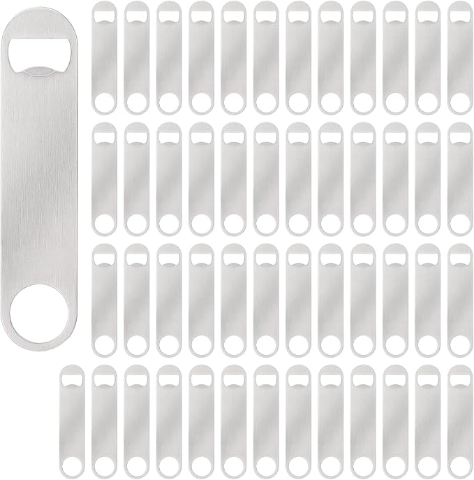 50 Pack Flat Beer Bottle Opener 7 inch Stainless Steel Flat Bottle Opener Beer Bottle Openers for Bartender Kitchen Bar Restaurant (Silver)