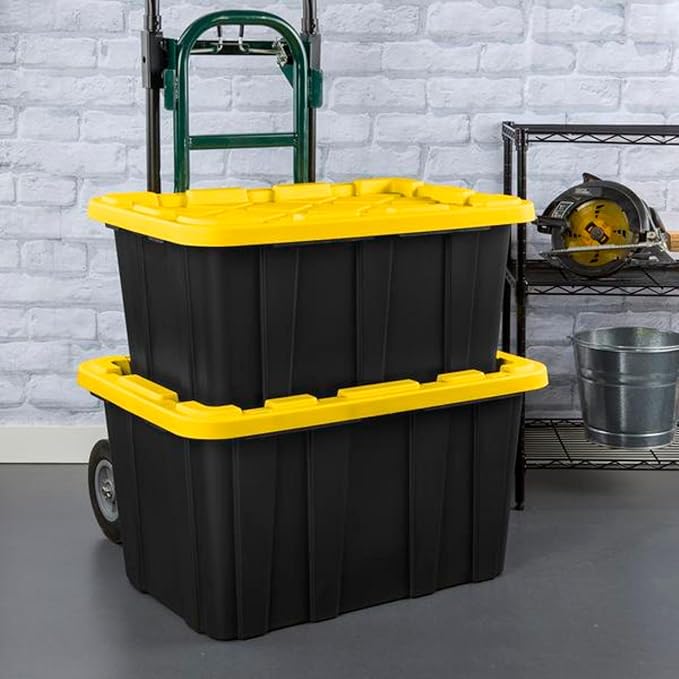 Sterilite 12-Pack Industrial Tote, Plastic Storage Container Bins with Lids, 27 Gallon - Large, Stackable, and Heavy-Duty Organizer Box Containers for Closet, Garage, Shelves, and Office