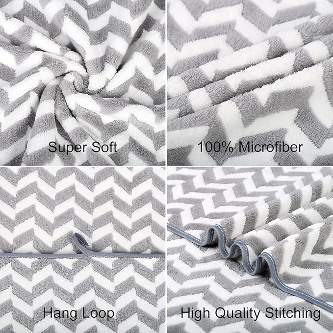 JML Microfiber Bath Towels, Chevron Grey, 30" x 60", 2 Pack | Hanging Loop, Oversized, Soft, Super Absorbent, Fast Drying, Use for Sports, Fitness, Yoga