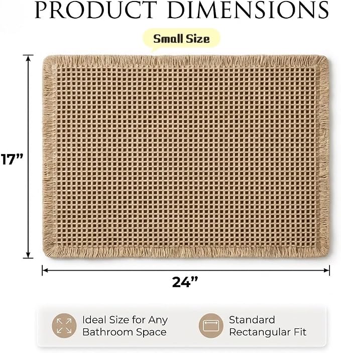 IM HOME Waffle Bath Mat Beige 24"x17", Boho Woven Modern Bath Mat Rugs, Absorbent Non Slip Bathroom Rugs, Soft Washable Bath Rugs with Tassels for Bathroom, Bedroom, Kitchen, Shower, Tub
