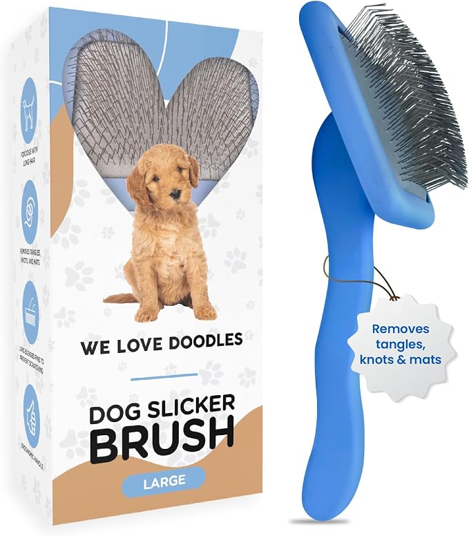 Slicker Brush for Dogs, Dog Grooming Supplies - Best Doodle & Poodle Brush for Haired Dogs - Goldendoodle Pin Detangler for Dematting (Large)