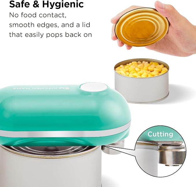 Kitchen Mama Mini Plus Electric Can Opener, Teal | USB-C Charging, Hands-Free Auto Stop, Cordless Smooth Edge, Compact for Travel, Perfect for Seniors with Arthritis