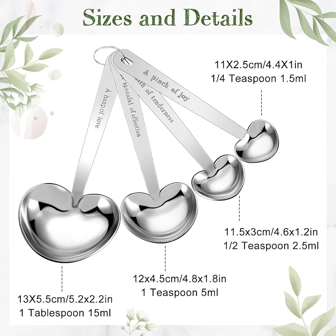 Umigy 12 Set Heart Shaped Measuring Spoon Tea Spoons Wedding Baby Shower Favors for Guests Set Heart Shape Drawstring Organza Bag Gift Tag Rope for Wedding Bridal Shower Souvenir (Silver)