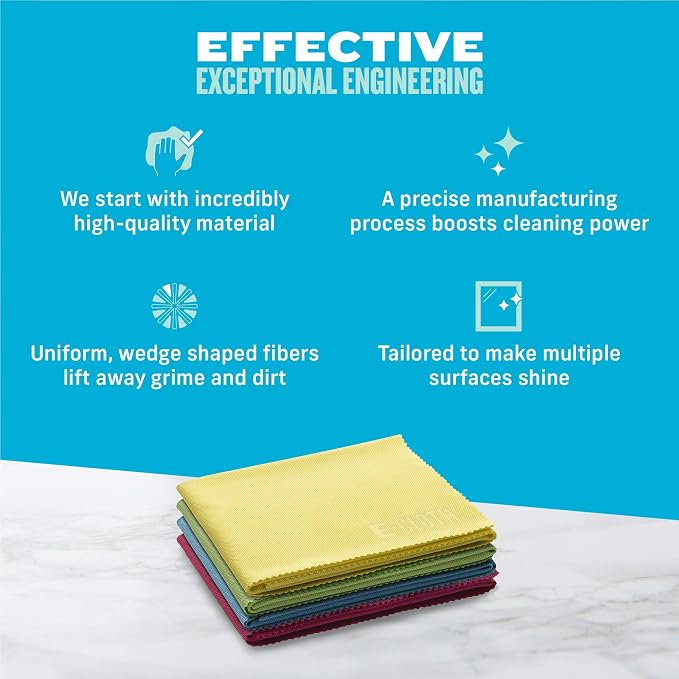 E-Cloth Glass & Polishing Cloths, Premium Microfiber Glass Cleaner, Great for Windows, Glass and Mirrors, Washable and Reusable, 100 Wash Guarantee, Assorted Colors, 8 Pack