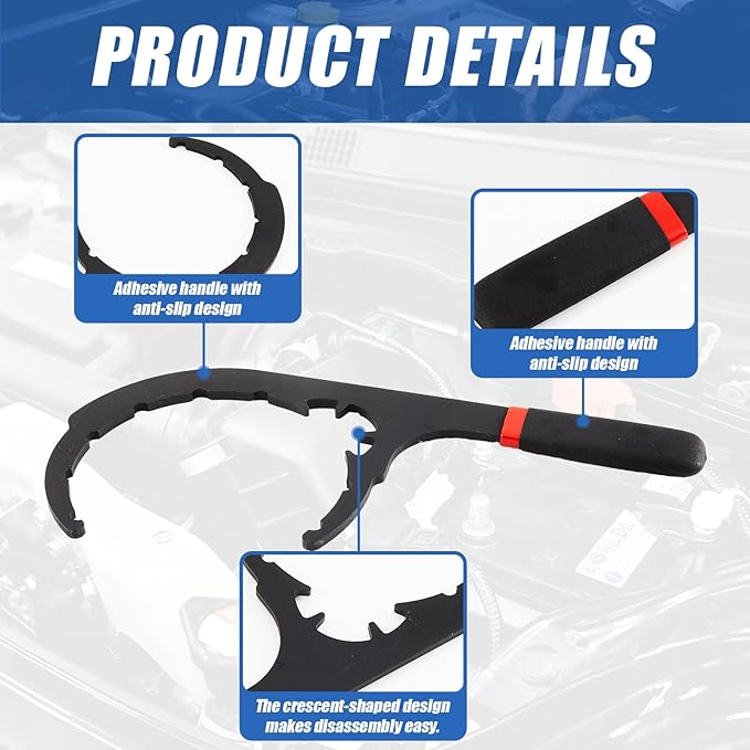 1 Pcs 8 Inch 61130 Diesel Fuel Filter Wrench, Fuel Filter Removal Tool, Collar/Vent Cap Wrench, Heavy Duty Steel Water Separator Tool for Diesel Engine(Red and Black)