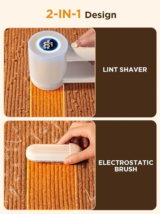 BAHREL Rechargeable Fabric Shaver, 2 in 1 Electric Lint Remover with Lint Brush, Fuzz Lint Shaver, Sweater Shaver to Remove Pilling, Fabric Defuzzer for Clothes, Furniture (Color : White)