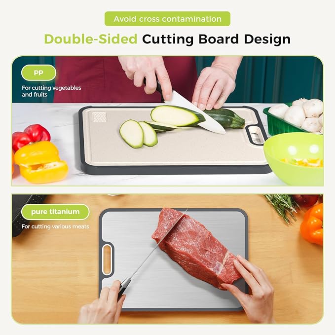 [2026 New Upgraded] Titanium Cutting Board for Kitchen, Cutting Board Double Sided Food Grade, Pure Titanium and PP, Easy to Clean Large Size 15.1”×10.2”