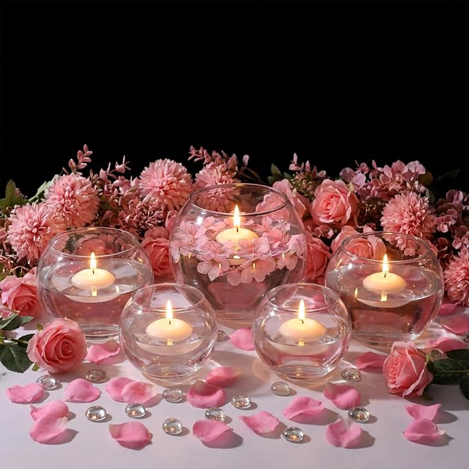 Sawysine 18 Pcs Fish Bowl Vase Bulk Round Glass Vases for Centerpieces | 4.5''Wx3.9''H, 3.9''Wx3.15''H, 3''Wx2.4''H Bubble Candle Dish for Wedding Event Table Goldfish Planter Floral DIY Home Decor