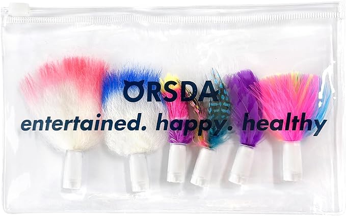 ORSDA 6Pcs Feathers Replacement and Soft Furry Accessories ONLY Fits Cat Toys, Interactive Toys for Indoor Cats-NOT fits for Other Brand Toys
