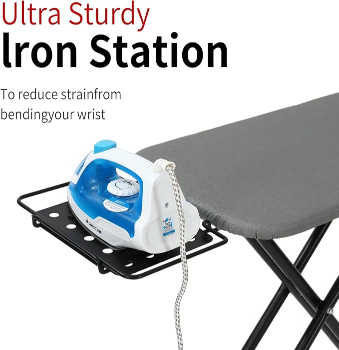 Hanger Iron Board 43" X 13" with Heat Resistant Cover and Thicken Felt Pad, Safety Iron Rest, Anti-Skid Feet, Height Adjustable, Heavy Duty (Grey B)