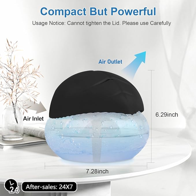 Water-Based Purifier Air Washer, Air Revitalizer & Freshener, Air Fresher with 7 LED Color Changing Light for Rooms (Black)