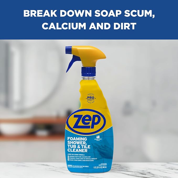 Zep Foaming Shower Tub and Tile Cleaner - 32 oz (Case of 12) ZUPFTT32 - No Scrub Formula, Breaks up Tough Buildup on Contact