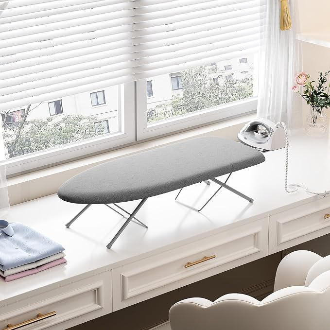 KINGBOARD Tabletop Ironing Board, Small Ironing Boards with Iron Rest, Folding Iron Board, Extra Thick Cover, Portable Tabletop Ironing Board with Non-Slip Feet, 30x12 Grey