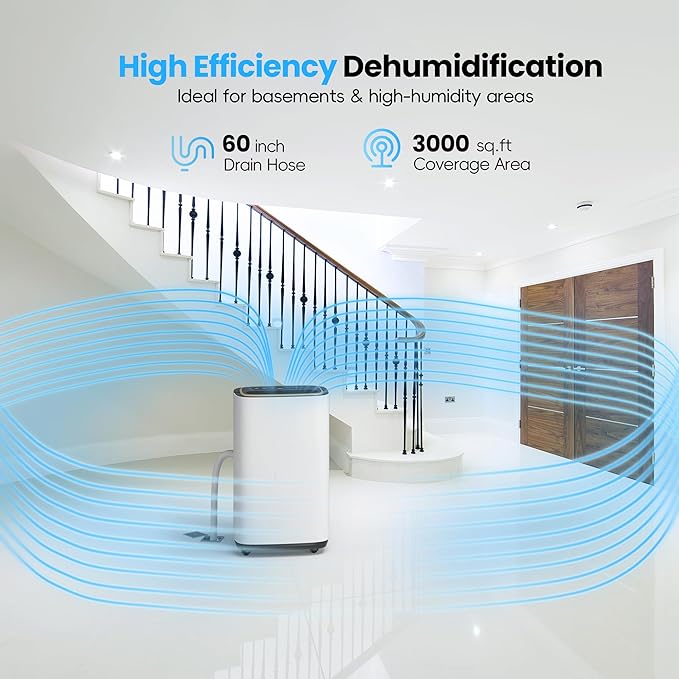Manistin 3000 Sq.Ft Dehumidifier for Basement with Drain Hose, 30 Pint Dehumidifiers for Home, 3 Modes, Humidity Display & Timer & Child Lock, Large Room Compressor for Bedroom/Bathroom/Laundry
