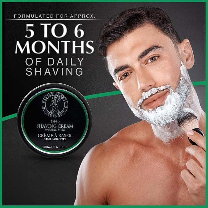 Castle Forbes 1445 Shaving Cream For Men, 6.8 fl.oz. | Moisturizing Smooth Shave Lather w/Essential Oils | Protects All Skin Types From Razor Burn & Irritation | Luxury Grooming & Beard Care