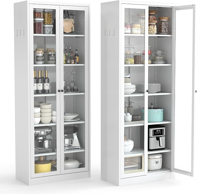 AQY Kitchen Pantry Cabinet,73" Tall Pantry Storage Cabinet with Doors and Adjustable Shelves, Metal Food Pantry Cabinets with Handle, Freestanding Cupboard for Living Room-Assemble Required