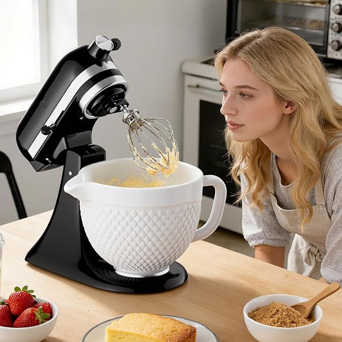 HOZODO Ceramic Mixer Bowl for KitchenAid Tilt-Head Stand Mixers, 5-Qt | Fits All 4.5-5-Qt Mixers, Mixing Bowl with Handle, Kitchen Aid Accessories and Attachments