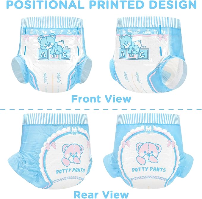 Littleforbig Adult Printed Diaper 2 Pieces Pack 3 Prints Random Assorted - Potty Pants (Medium 28"-38")