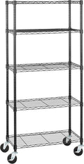 Amazon Basics 5-Shelf Heavy Duty Garage Shelving Storage Rack with 4" Wheel Casters, Adjustable Metal Wire Organizer, 300 lbs Per Shelf, 30" x 14" x 64.75", Black