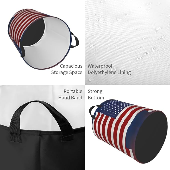 American Flag Baseball Large Foldable Laundry Basket Hamper,Storage Basket Bin With Handles,For Bathroom,College