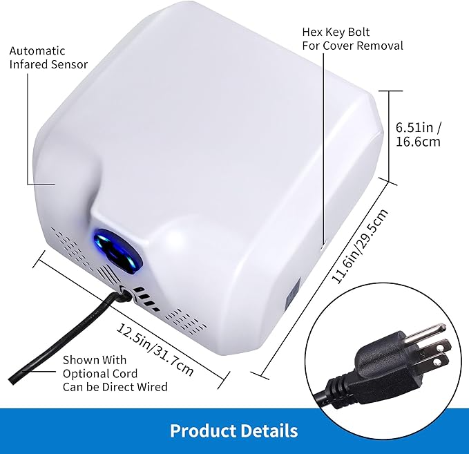 Goetland Stainless Steel Commercial Hand Dryer 1800w Automatic High Speed Heavy Duty Dull Polished