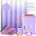 XLHOMO Purple Bathroom Accessories Set, 24PCS Bathroom Accessory Set with Shower Curtain, Bath Towels, Trash Can, Soap Dispenser, Purple Bathroom Accessories for Home