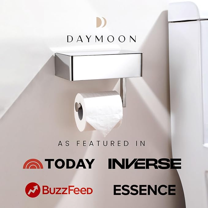 Day Moon™ - Toilet Paper Holder with Shelf - Modern Roll Holder for Bathroom - 1 Pack - Wall Mount - with Storage, Polished Chrome