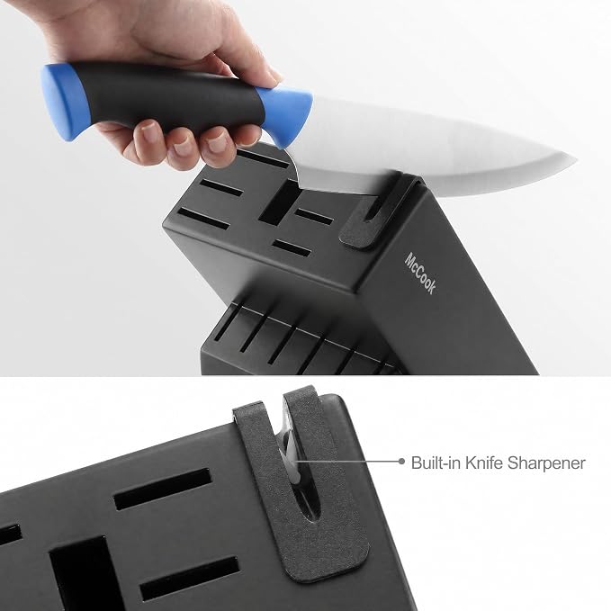 McCook Knife Sets, German Stainless Steel Kitchen Knife Block Sets with Built-in Sharpener | German Forged Stainless Steel, Razor Sharp, Anti-Rust, Restaurant Grade,Ergonomic Handle,Full Tang,Gift Box