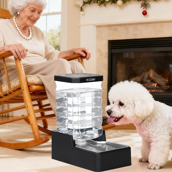 RIZZARI 8L Gravity Dog Water Dispenser:Easy Care No Filter Design | Low Maintenance Design/Gravity Water Flow /Easy Refill/Stainless Steel Drinking Bowl/Indoor Home Use