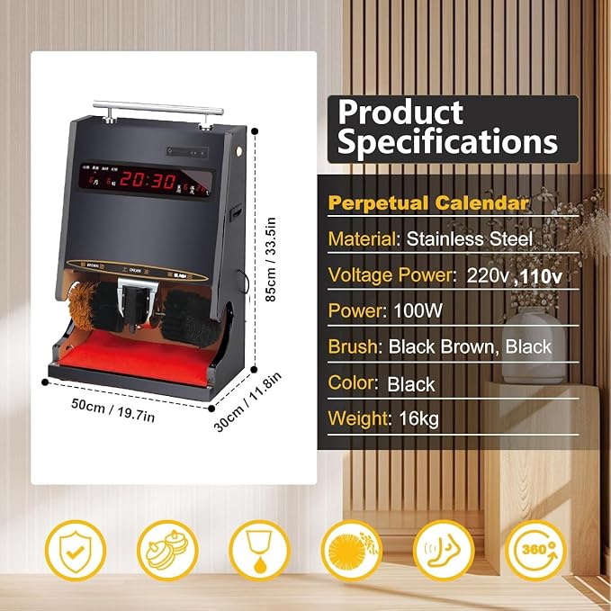 Polishing Shoes Machine,Electric Shoe Shine Machine, Automatic Shoe-Shine Machine, Shoe Polisher, Combined Spherical Brush, Household/Commercial - Electric Brush Machine Black