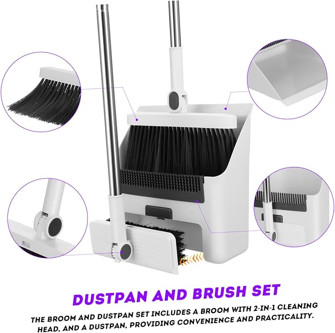 1set Broom Dustpan Set for Home Cleaning Head Sturdy Plastic Space-Saving