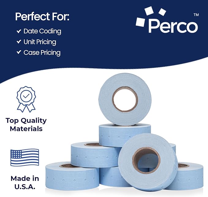 Perco 1 Line Blue Labels - 240,000 Blank Pricing Labels for Perco Lite, X, Plus and Pro 1 Line Price and Date Guns - 240 Rolls, Case of 30 Sleeves - Made in USA