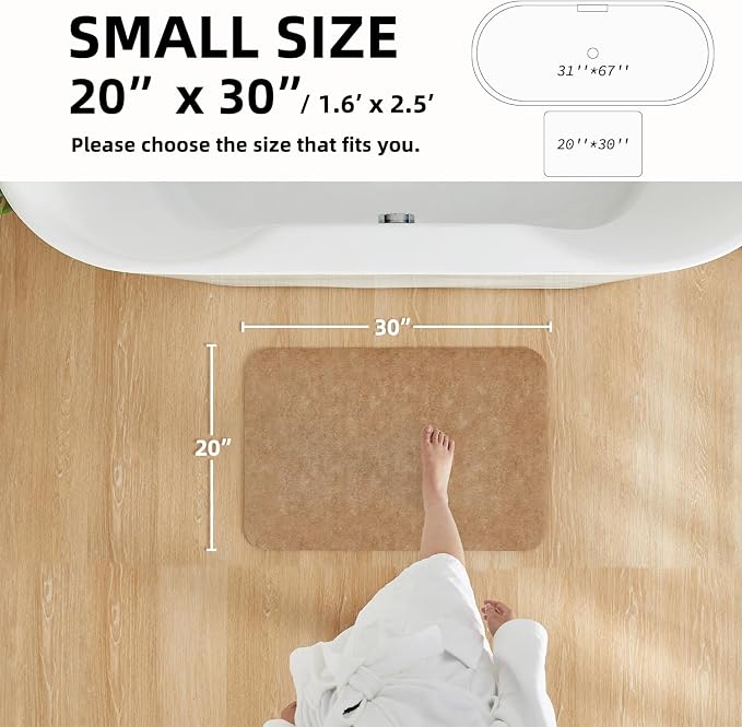 TYUU Bathroom Mat Quick Dry, Bathroom Rugs Non Slip Washable Thin Absorbent Bath Mat Fits Under Door Bathroom Floor Mat Perfect for Bath, Shower, or Sink 20"x30" Camel