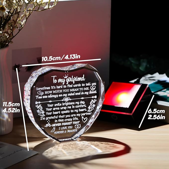 Arikyrist Gifts for Girlfriend Mothers Day Heart Crystal Keepsakes to My Girlfriend with Colorful Base Anniversary Birthday Graduation Gifts for Girlfriend from Boyfiend