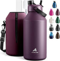 POWCAN 64 oz Insulated Water Bottle with 2-in-1 Straw & Spout Lid, Leakproof, Top Handle, Keep Cold 48H, BPA-Free, Brush, Metal Water Bottle with Carrier Bag for Work, Sports, Travel and Gym (Plum)
