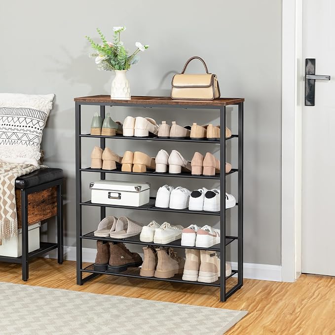 HOOBRO Shoe Rack, 6-Tier Shoe Organizer, for 18-24 Pairs of Shoes, Large Capacity Shoe Storage Shelf, Durable and Stable, for Entryway, Closet, Hallway, Dorm Room, Industrial, Rustic Brown BF67XJ01G1
