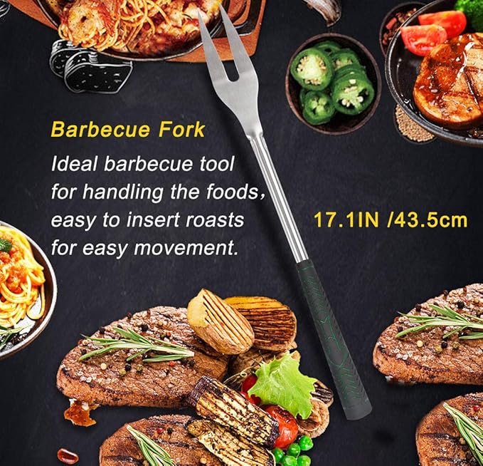 POLIGO 7PCS Golf-Club Style BBQ Tool Set Grilling Tools with Rubber Handle - Stainless Steel Grill Accessories for Outdoor Grill Set Premium Grill Utensils Set Fathers Day Birthday Gifts for Men Green