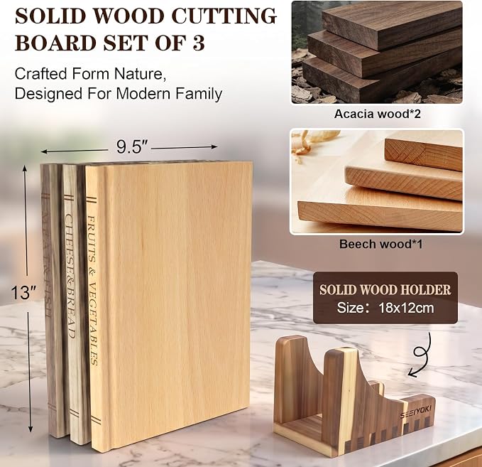Book Cutting Board Set, Acacia Wooden Cutting Boards for Kitchen, Cutting Boards That Look Like Books for Charcuterie Vegetables Cheese Meat, 3pcs Chopping Board for Home Cooks & Decor