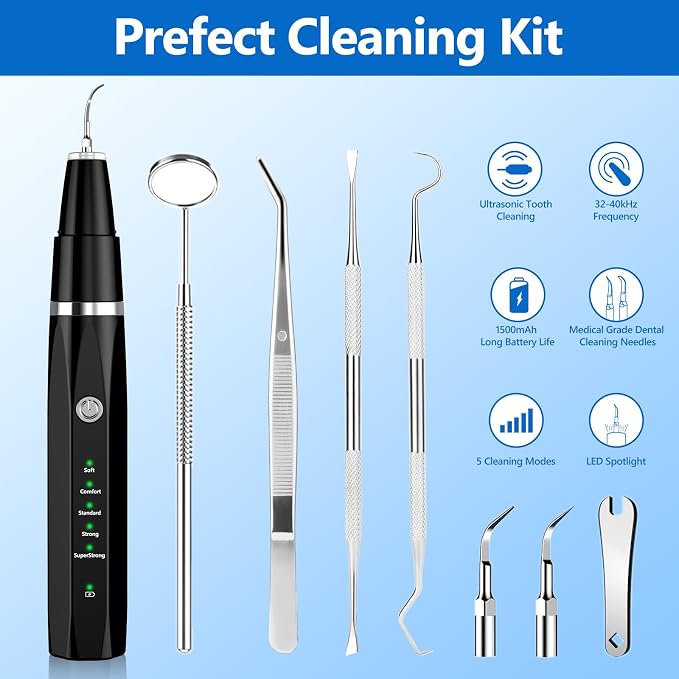 Ni-SHEN Plaque Remover for Teeth - Pet Ultrasonic Cleaner - Teeth Cleaning Kit for Tartar and Stains - Suitable for Dogs and Cats (Black)
