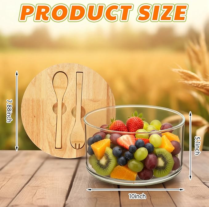 215oz Extra Large Glass Trifle Bowl with Sealing Lid 10 Inch Large Salad Bowl with Wood Serving Utensils Versatile Mixing and Serving Container for Laying Ice Cream Cake Fruit Dessert