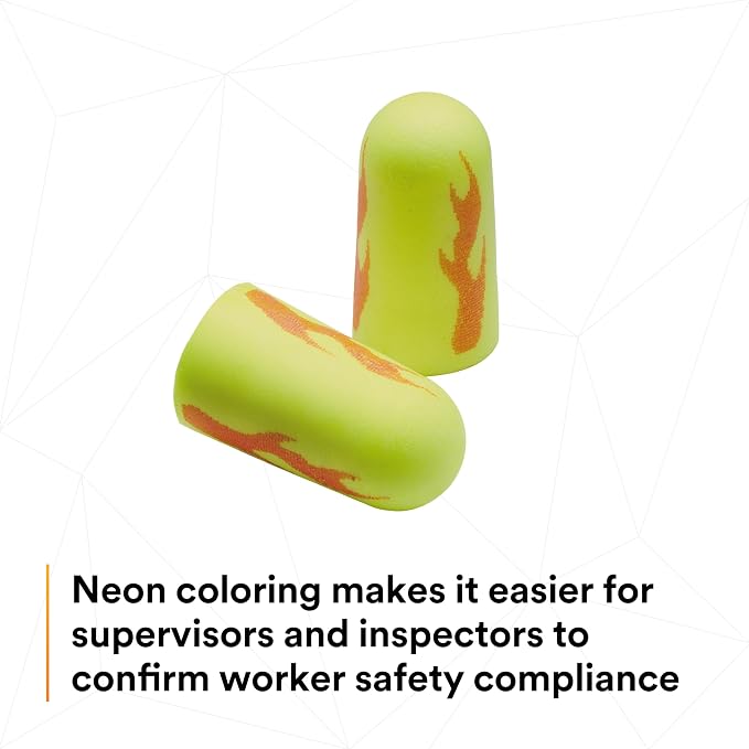 3M Ear Plugs, 200 Pairs/Box, E-A-Rsoft Yellow Neon Blasts 312-1252, Uncorded, Disposable, Foam, NRR 33, Drilling, Grinding, Machining, Sawing, Sanding, Welding, 1 Pair/Poly Bag